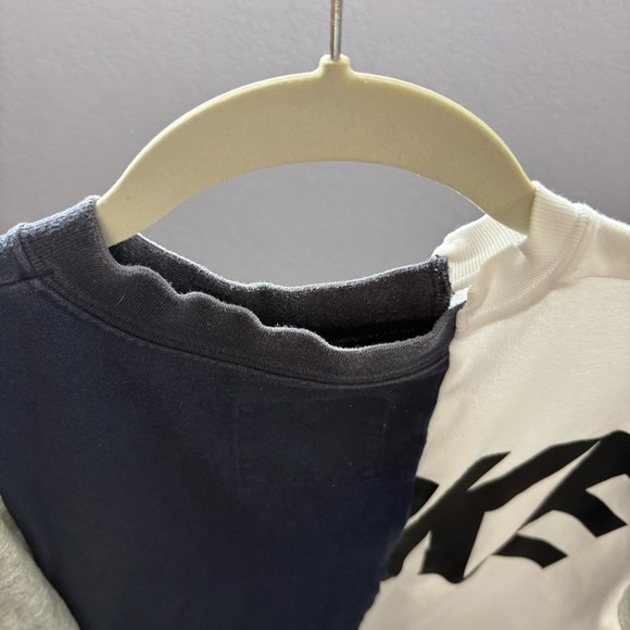 NIKEx SACAI sz XS Hybrid Tee Navy Blue Stripe Tshirt CD6311 White Gray - Picture 4 of 10